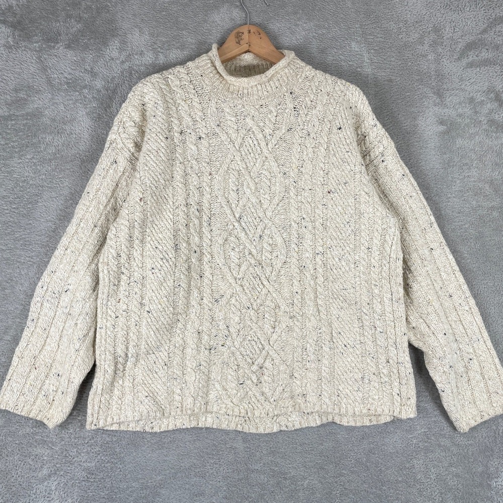 Structure Cable Knit Sweater Womens Large Cream Wool Blend Mock Neck Vintage - Picture 2 of 8